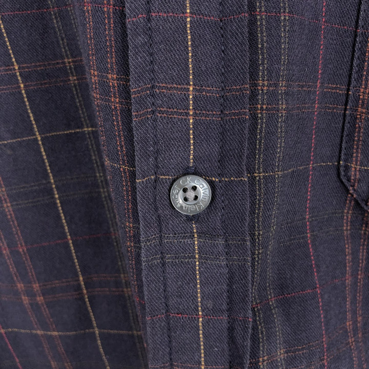 90s-00'S Calvin Klein long-sleeved cotton check shirt, men's size M equivalent, vintage. cotton navy blue type Vintage Second Hand