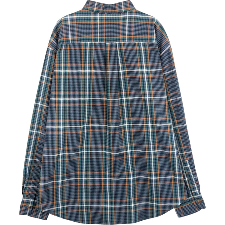 90'S LLBean Long Sleeve Cotton Check Shirt, Men's XL Size, Vintage cotton navy blue type Vintage Second Hand