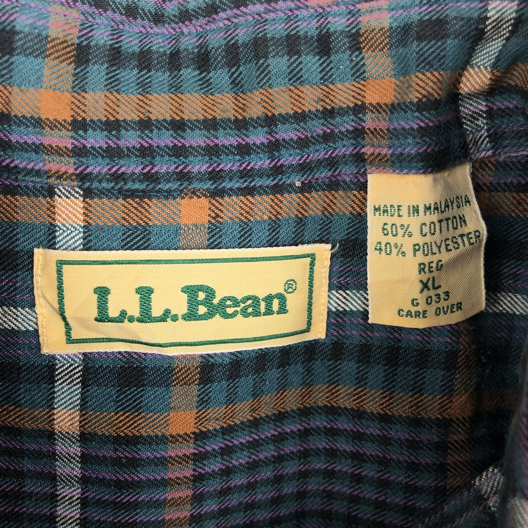 90'S LLBean Long Sleeve Cotton Check Shirt, Men's XL Size, Vintage cotton navy blue type Vintage Second Hand
