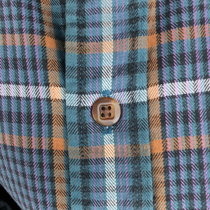 90'S LLBean Long Sleeve Cotton Check Shirt, Men's XL Size, Vintage cotton navy blue type Vintage Second Hand