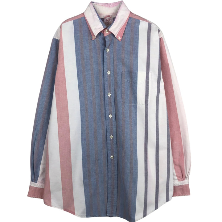 Brooks Brothers Est.1818 Multi-Stripe Long-Sleeve Button-Down Stripe Shirt, Made in USA, Men's Size M (approx.) cotton blue type Vintage Second Hand