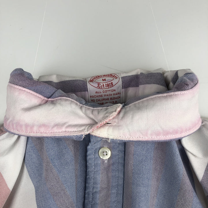 Brooks Brothers Est.1818 Multi-Stripe Long-Sleeve Button-Down Stripe Shirt, Made in USA, Men's Size M (approx.) cotton blue type Vintage Second Hand