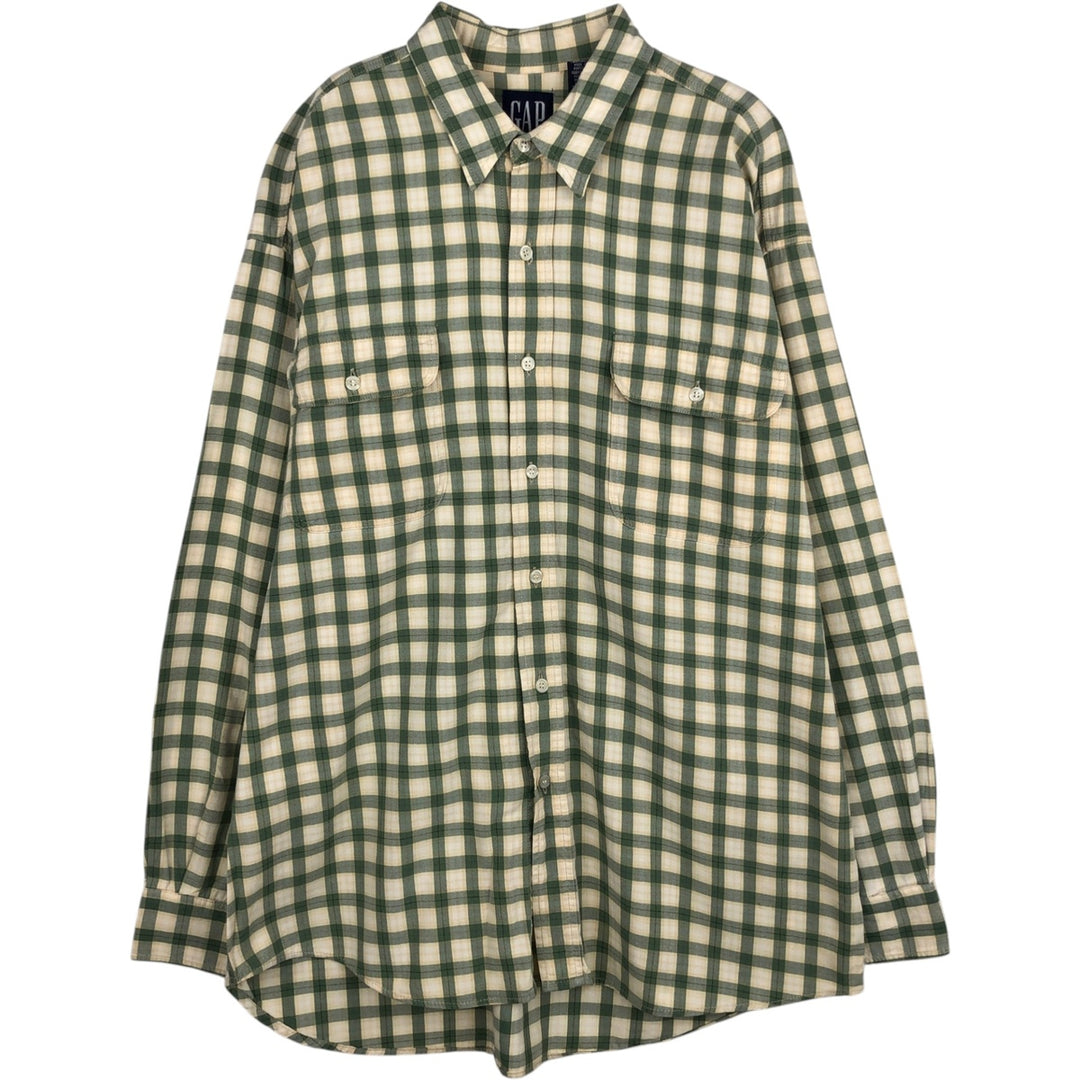 90'S GAP Vintage Long Sleeve Cotton Check Shirt, Men's Size L cotton Khaki type Vintage Second Hand