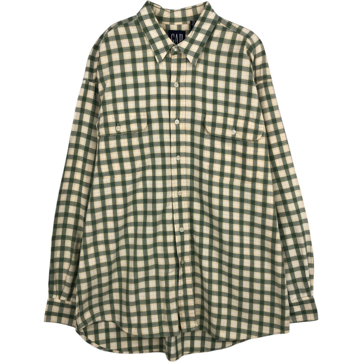 90'S GAP Vintage Long Sleeve Cotton Check Shirt, Men's Size L cotton Khaki type Vintage Second Hand