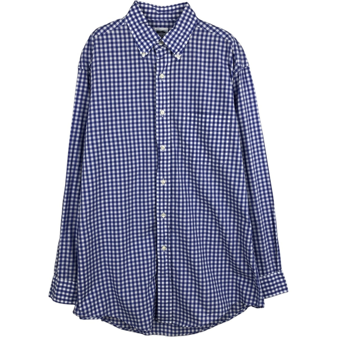 Brooks Brothers Est.1818 Relaxed Fit Gingham Check Long Sleeve Button-Down Check Shirt, Men's Size M (approx.) cotton blue type Vintage Second Hand