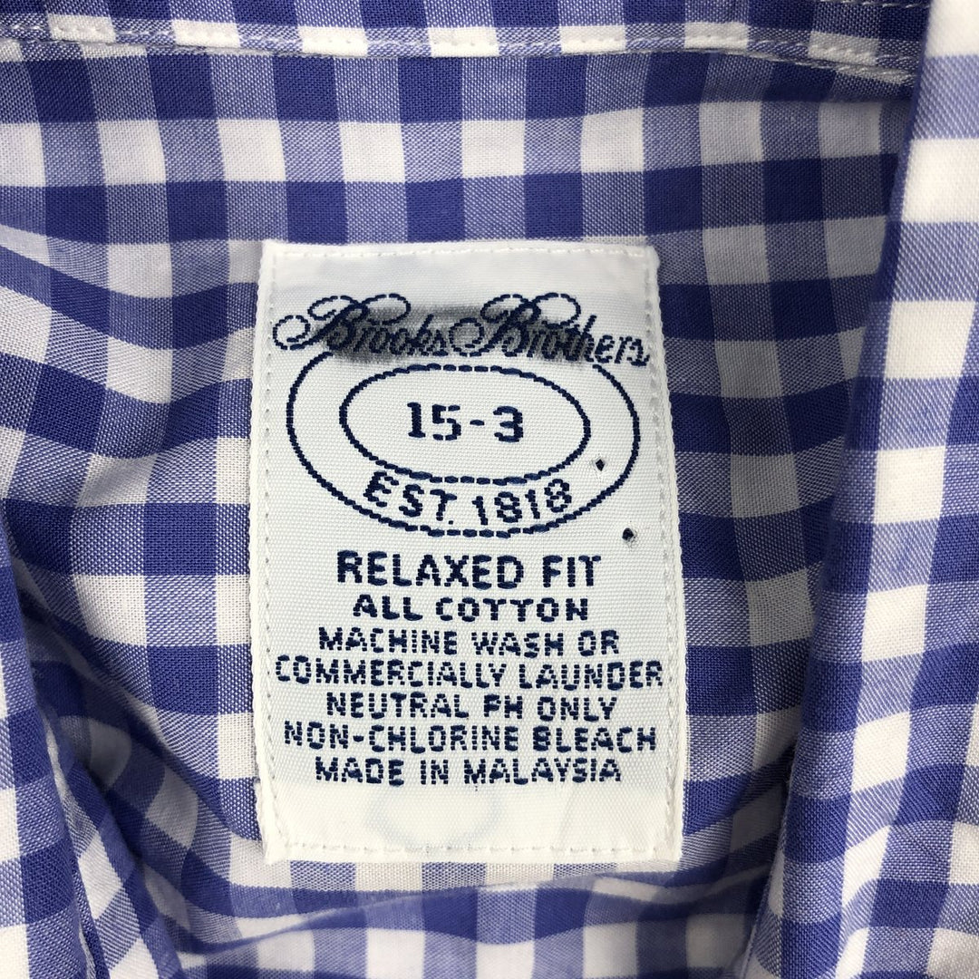 Brooks Brothers Est.1818 Relaxed Fit Gingham Check Long Sleeve Button-Down Check Shirt, Men's Size M (approx.) cotton blue type Vintage Second Hand