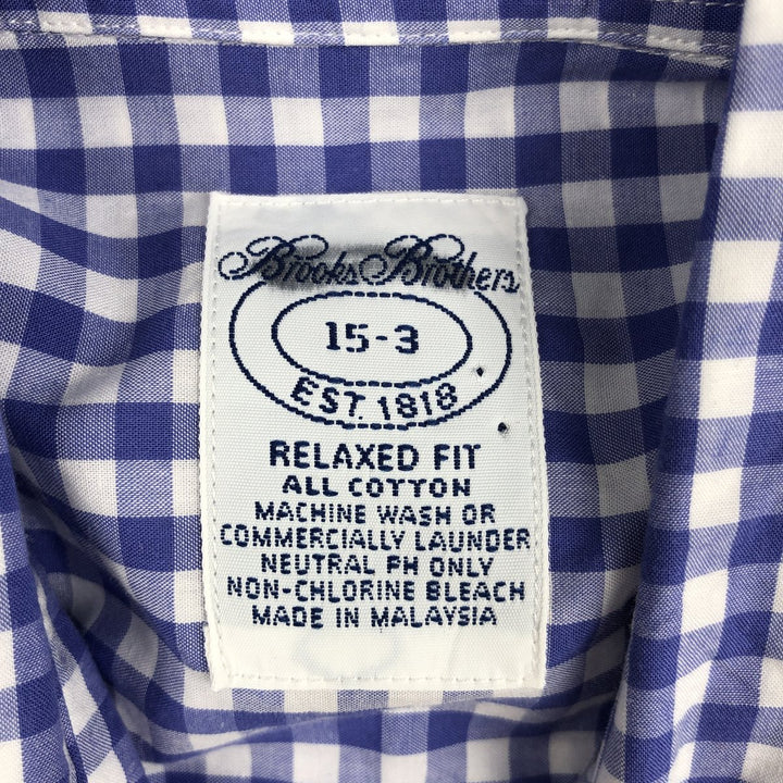 Brooks Brothers Est.1818 Relaxed Fit Gingham Check Long Sleeve Button-Down Check Shirt, Men's Size M (approx.) cotton blue type Vintage Second Hand