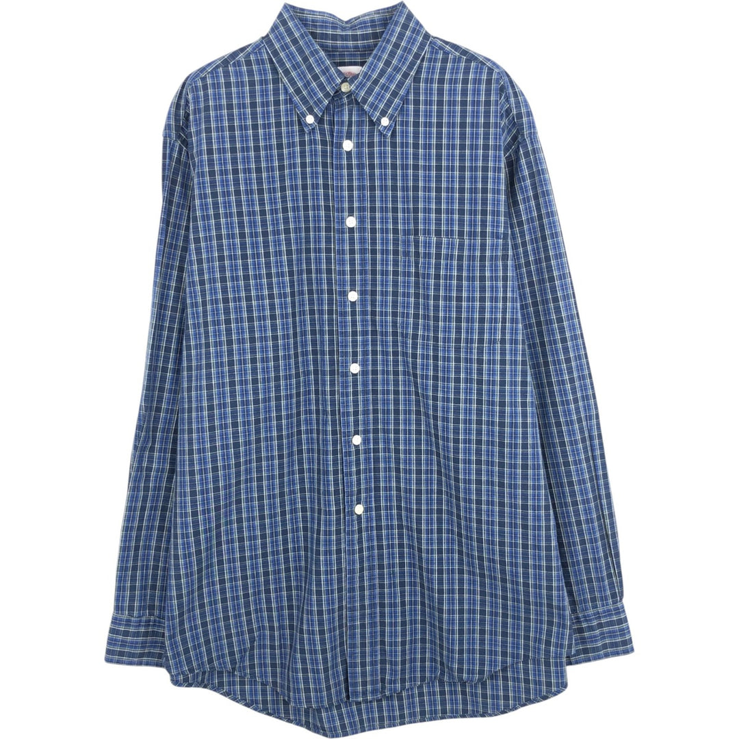Brooks Brothers 346 Long Sleeve Button-Down Check Shirt, Men's Size Medium cotton navy blue type Vintage Second Hand