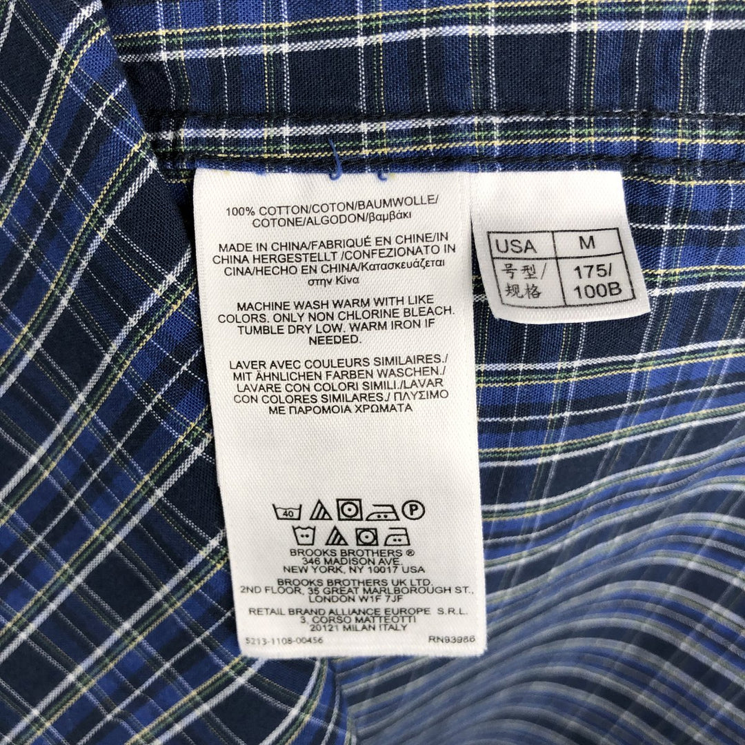 Brooks Brothers 346 Long Sleeve Button-Down Check Shirt, Men's Size Medium cotton navy blue type Vintage Second Hand