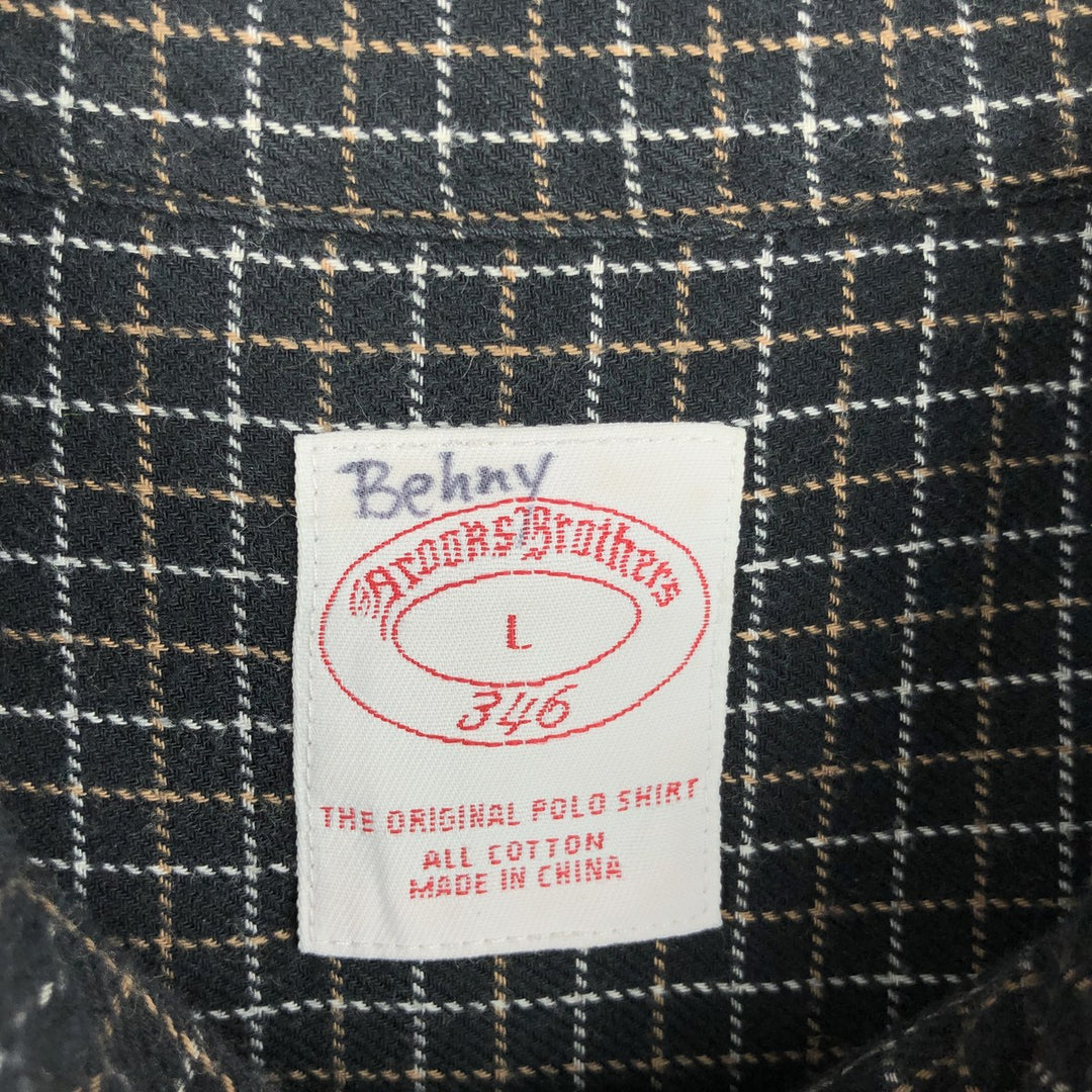 Brooks Brothers 346 Long Sleeve Button-Down Check Shirt, Men's Size L cotton black type Vintage Second Hand