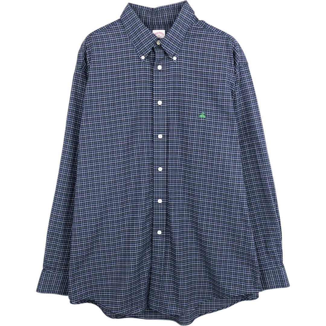 Brooks Brothers 346 Long Sleeve Button-Down Check Shirt, Men's XL Supima Cotton navy blue type Vintage Second Hand