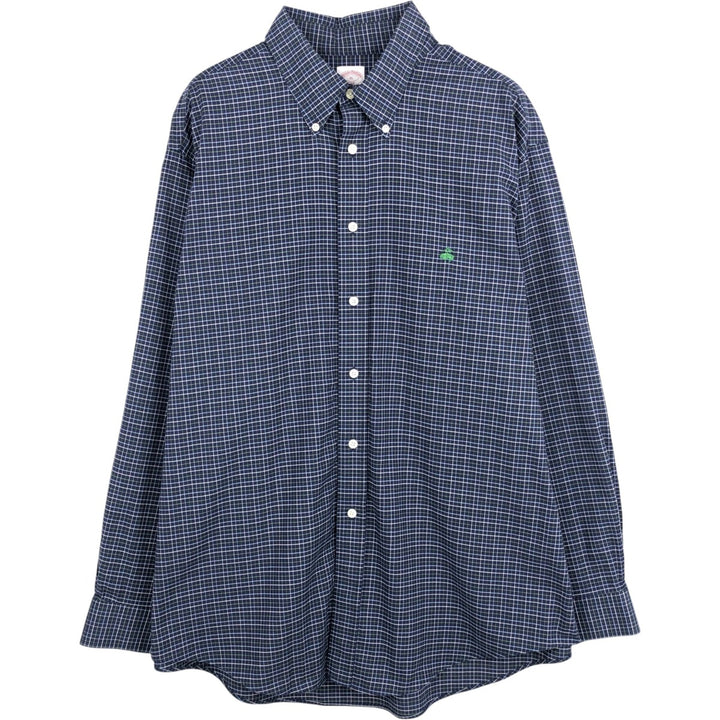 Brooks Brothers 346 Long Sleeve Button-Down Check Shirt, Men's XL Supima Cotton navy blue type Vintage Second Hand
