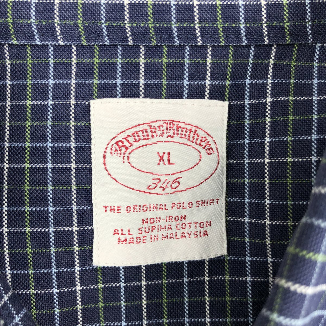 Brooks Brothers 346 Long Sleeve Button-Down Check Shirt, Men's XL Supima Cotton navy blue type Vintage Second Hand