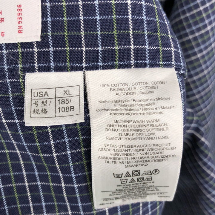 Brooks Brothers 346 Long Sleeve Button-Down Check Shirt, Men's XL Supima Cotton navy blue type Vintage Second Hand