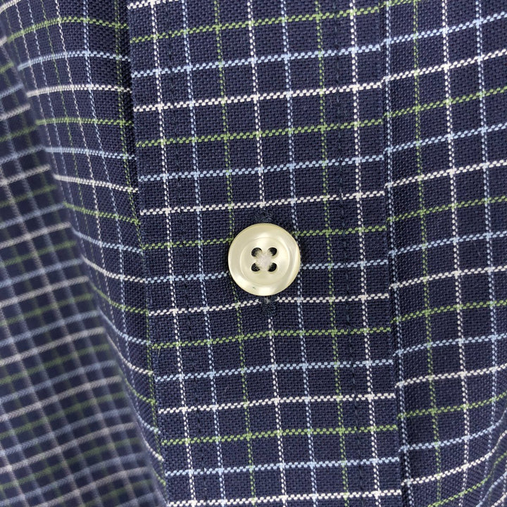 Brooks Brothers 346 Long Sleeve Button-Down Check Shirt, Men's XL Supima Cotton navy blue type Vintage Second Hand