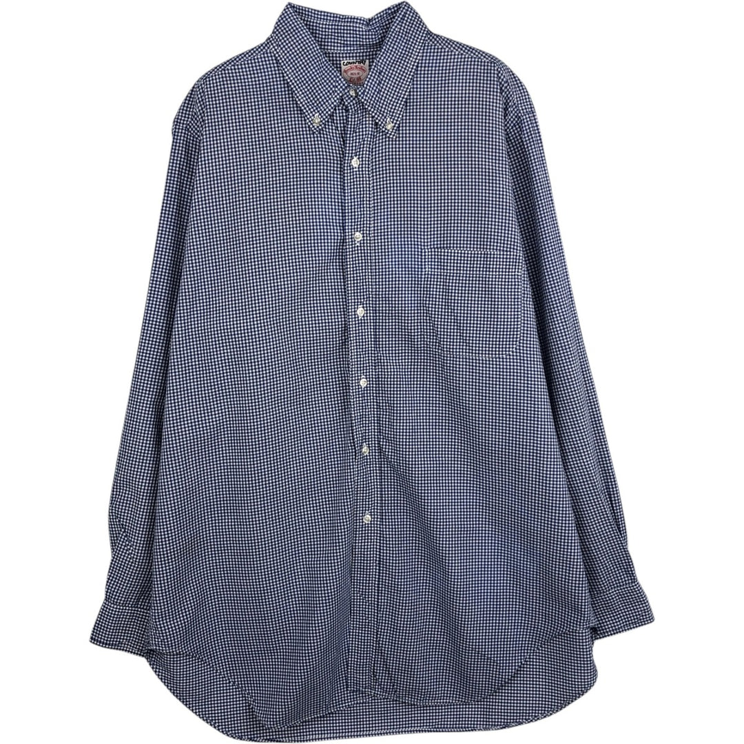 Brooks Brothers Est.1818 Gingham Check Long Sleeve Button-Down Shirt, Made in USA, Men's Size L (approx.) cotton blue type Vintage Second Hand