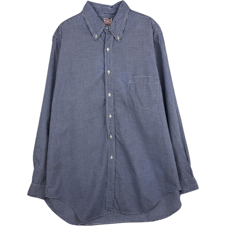 Brooks Brothers Est.1818 Gingham Check Long Sleeve Button-Down Shirt, Made in USA, Men's Size L (approx.) cotton blue type Vintage Second Hand