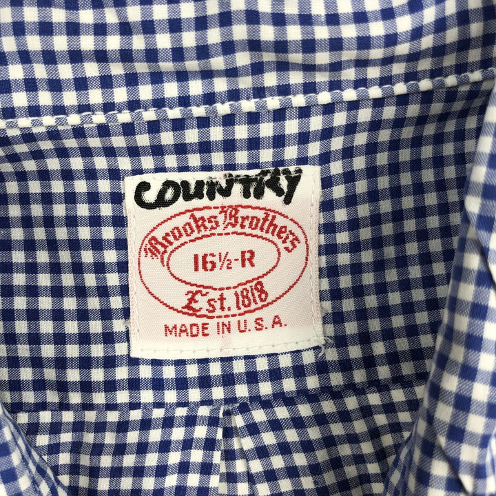 Brooks Brothers Est.1818 Gingham Check Long Sleeve Button-Down Shirt, Made in USA, Men's Size L (approx.) cotton blue type Vintage Second Hand