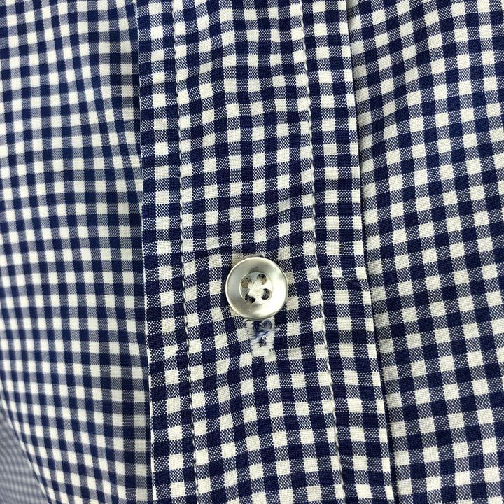 Brooks Brothers Est.1818 Gingham Check Long Sleeve Button-Down Shirt, Made in USA, Men's Size L (approx.) cotton blue type Vintage Second Hand