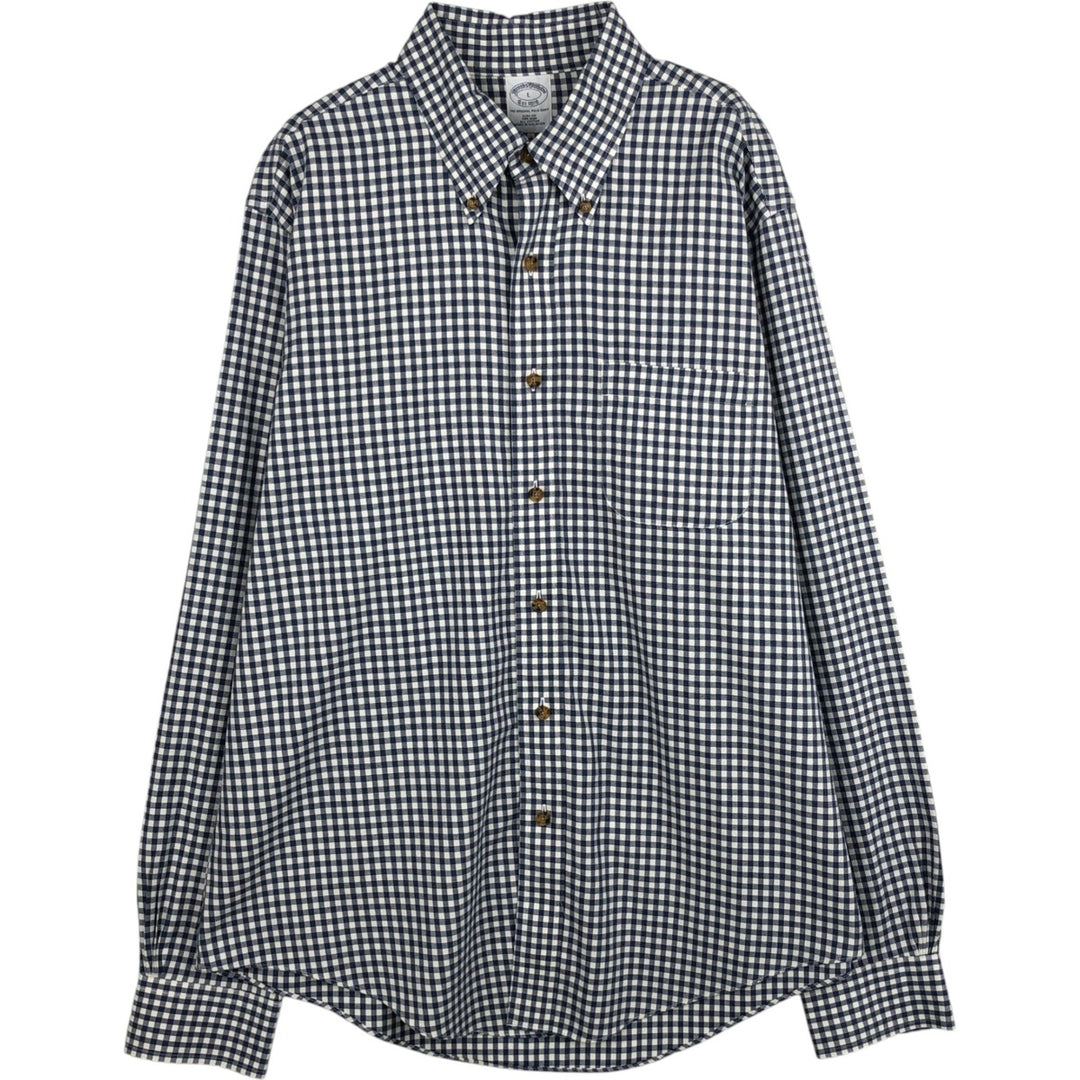Brooks Brothers Est.1818 Gingham Check Long Sleeve Button-Down Check Shirt Men's Size L cotton navy blue type Vintage Second Hand