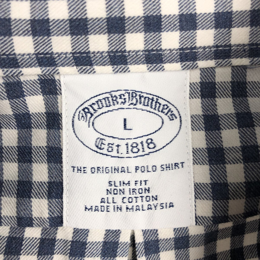 Brooks Brothers Est.1818 Gingham Check Long Sleeve Button-Down Check Shirt Men's Size L cotton navy blue type Vintage Second Hand