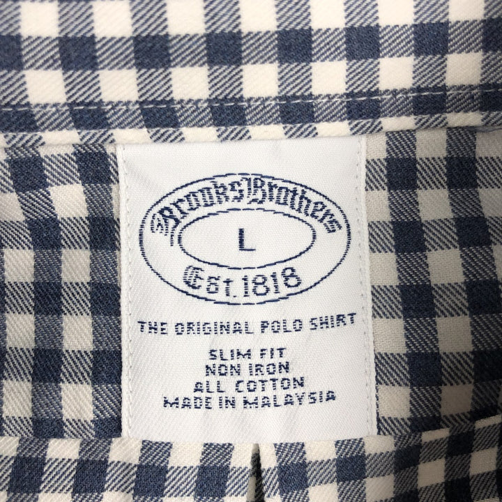 Brooks Brothers Est.1818 Gingham Check Long Sleeve Button-Down Check Shirt Men's Size L cotton navy blue type Vintage Second Hand