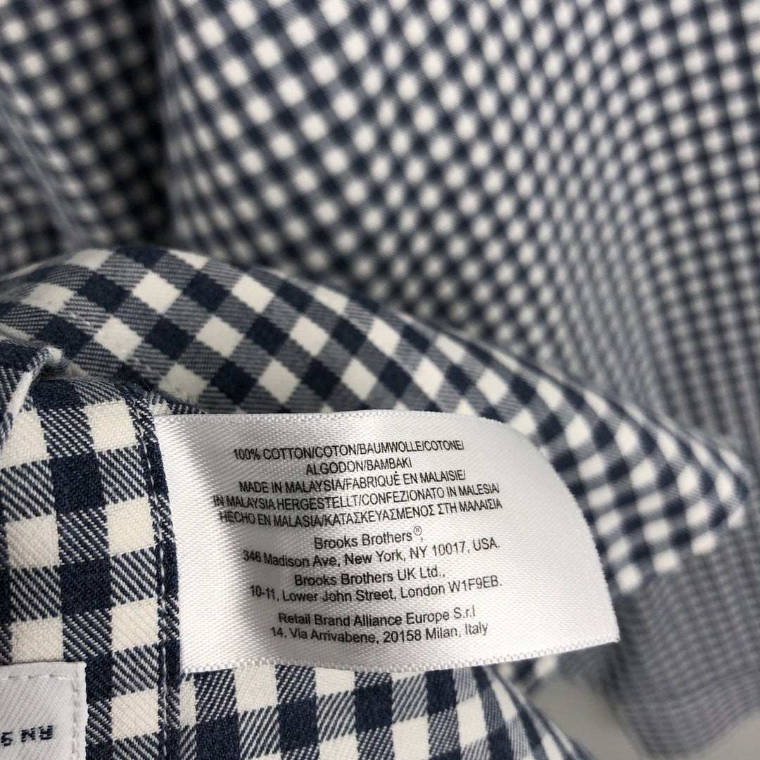 Brooks Brothers Est.1818 Gingham Check Long Sleeve Button-Down Check Shirt Men's Size L cotton navy blue type Vintage Second Hand