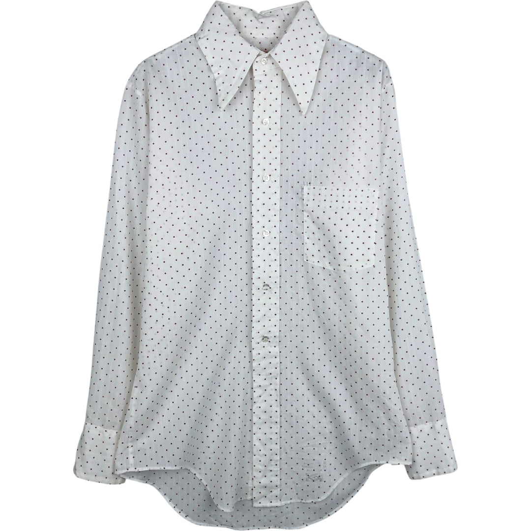 Vintage 1970'S Arrow Dot Pattern Long Sleeve Polyester Shirt, Men's Size Medium cotton white type Vintage Second Hand
