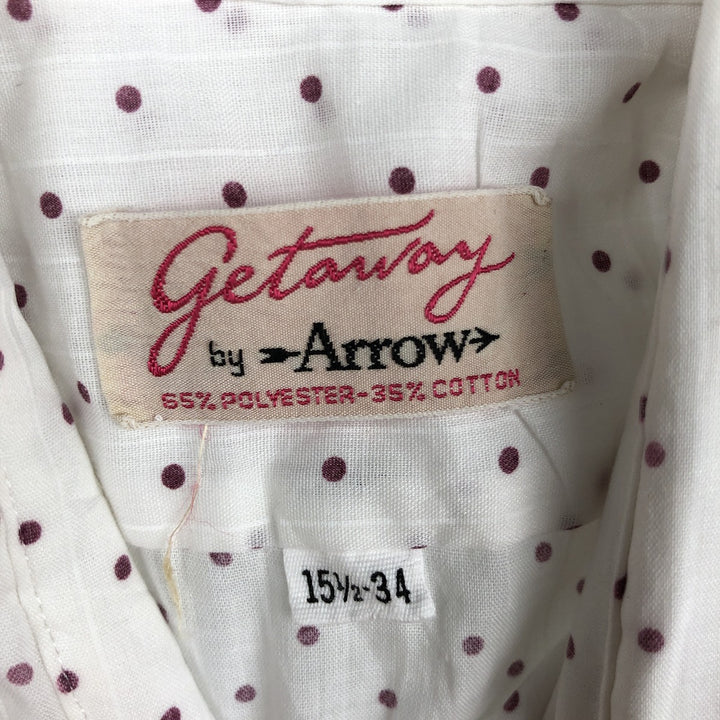 Vintage 1970'S Arrow Dot Pattern Long Sleeve Polyester Shirt, Men's Size Medium cotton white type Vintage Second Hand