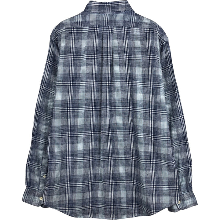 Brooks Brothers Est.1818 REGENT Check Pattern Long-Sleeve Button-Down Shirt, Men's Size L (approx.) linen blue type Vintage Second Hand