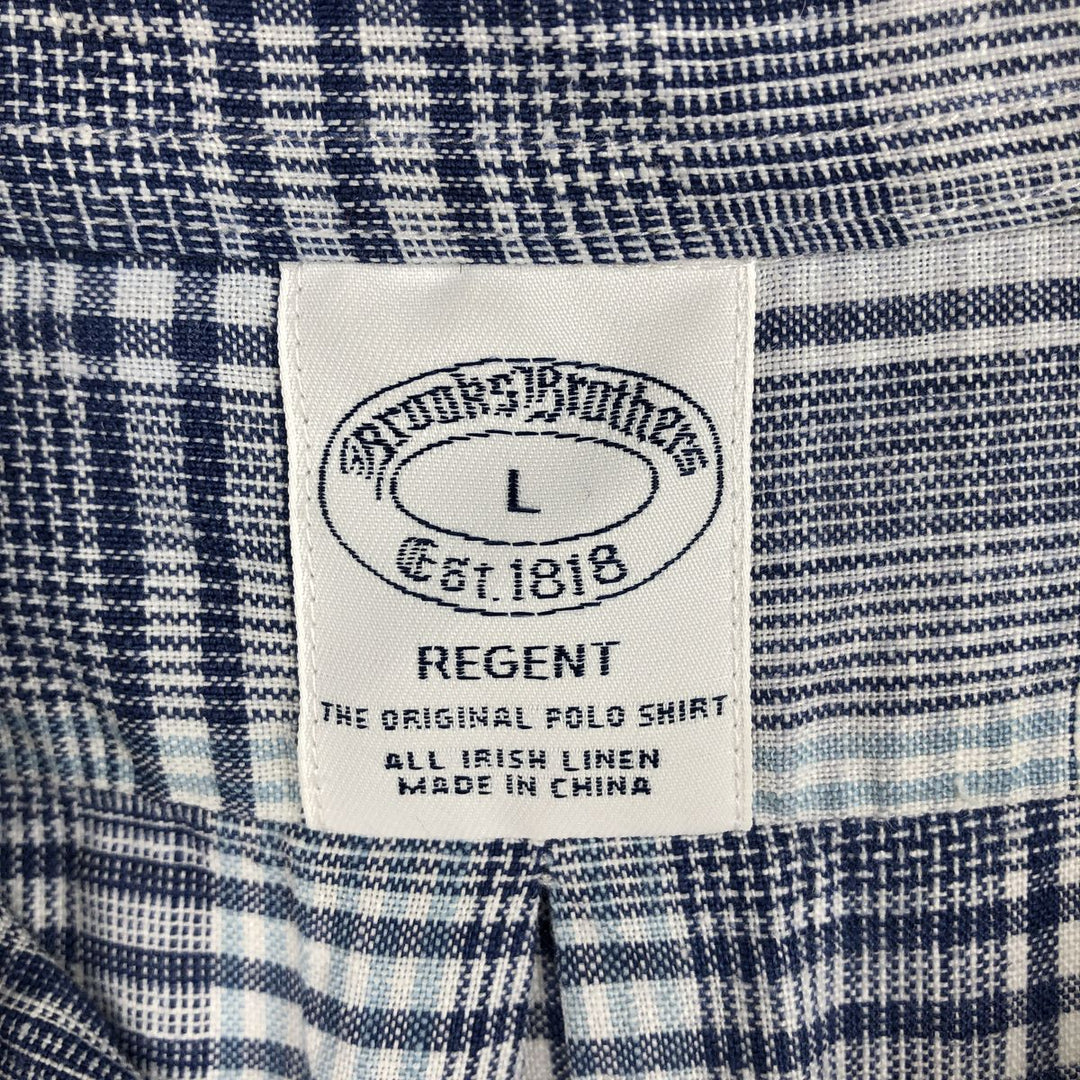 Brooks Brothers Est.1818 REGENT Check Pattern Long-Sleeve Button-Down Shirt, Men's Size L (approx.) linen blue type Vintage Second Hand