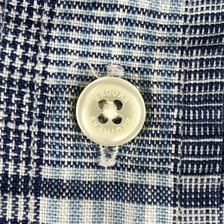 Brooks Brothers Est.1818 REGENT Check Pattern Long-Sleeve Button-Down Shirt, Men's Size L (approx.) linen blue type Vintage Second Hand