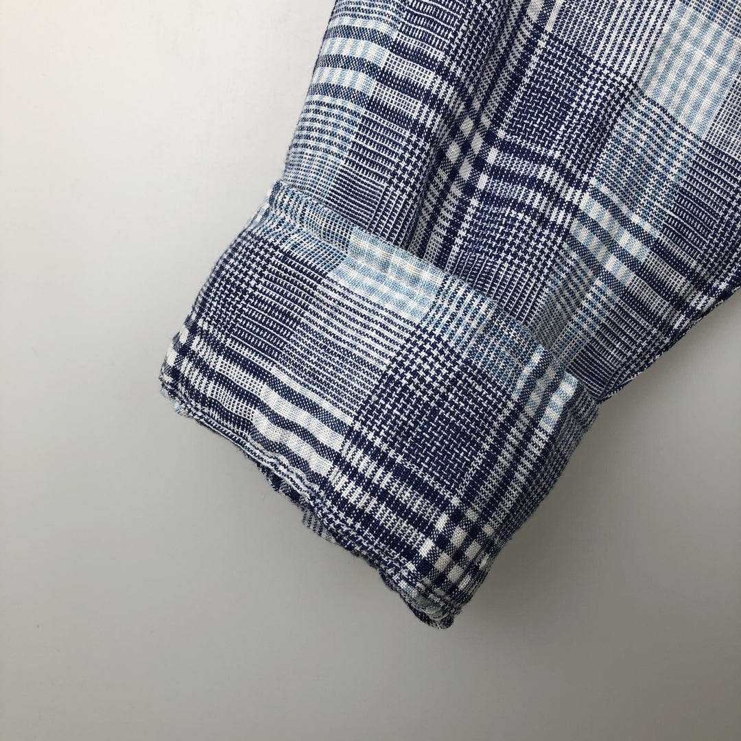 Brooks Brothers Est.1818 REGENT Check Pattern Long-Sleeve Button-Down Shirt, Men's Size L (approx.) linen blue type Vintage Second Hand