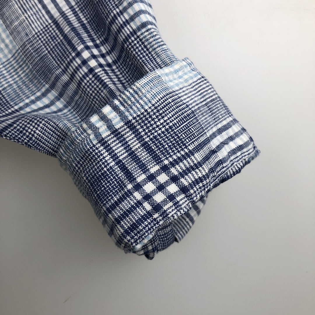 Brooks Brothers Est.1818 REGENT Check Pattern Long-Sleeve Button-Down Shirt, Men's Size L (approx.) linen blue type Vintage Second Hand