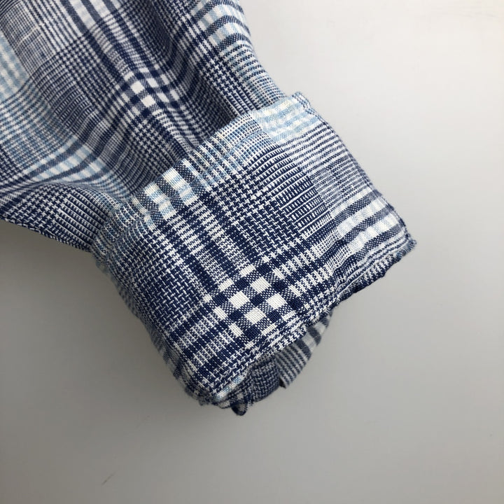 Brooks Brothers Est.1818 REGENT Check Pattern Long-Sleeve Button-Down Shirt, Men's Size L (approx.) linen blue type Vintage Second Hand