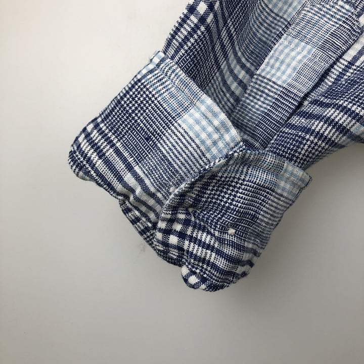 Brooks Brothers Est.1818 REGENT Check Pattern Long-Sleeve Button-Down Shirt, Men's Size L (approx.) linen blue type Vintage Second Hand