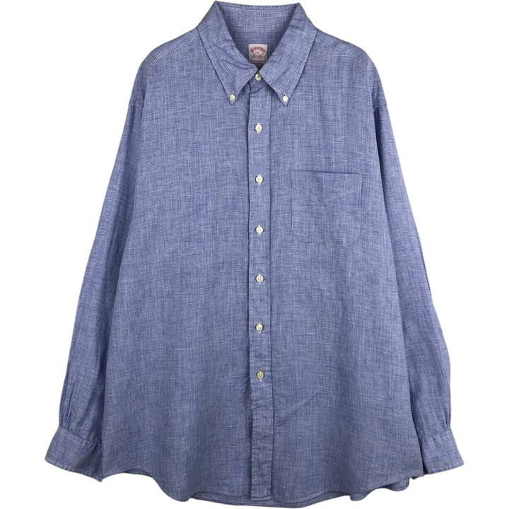 Brooks Brothers Est.1818 Check Pattern Long-Sleeve Button-Down Shirt, Men's Size XL (approx.) linen Blue type light blue Vintage Second Hand