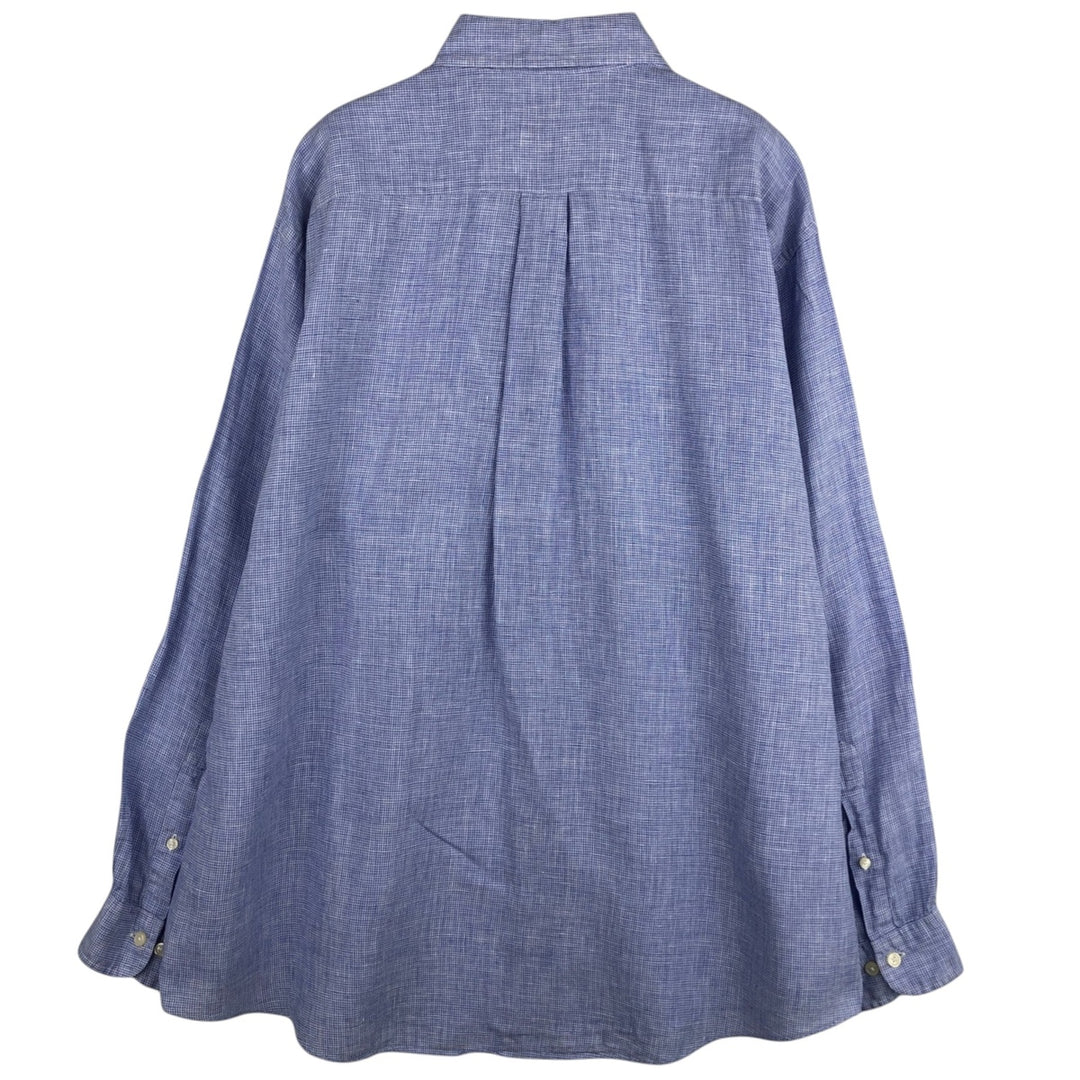 Brooks Brothers Est.1818 Check Pattern Long-Sleeve Button-Down Shirt, Men's Size XL (approx.) linen Blue type light blue Vintage Second Hand