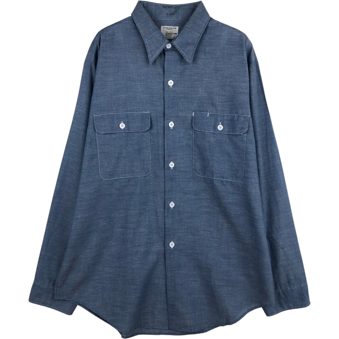 1970'S JCPenney BIG MAC Long-Sleeve Chambray Shirt, Men's Size XL (Equivalent), Vintage cotton Blue type light blue Vintage Second Hand