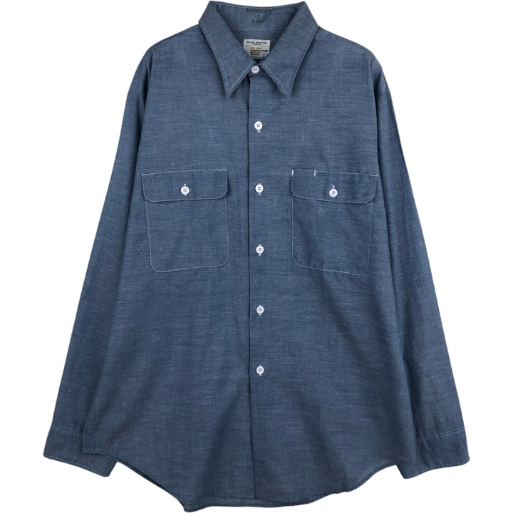 1970'S JCPenney BIG MAC Long-Sleeve Chambray Shirt, Men's Size XL (Equivalent), Vintage cotton Blue type light blue Vintage Second Hand