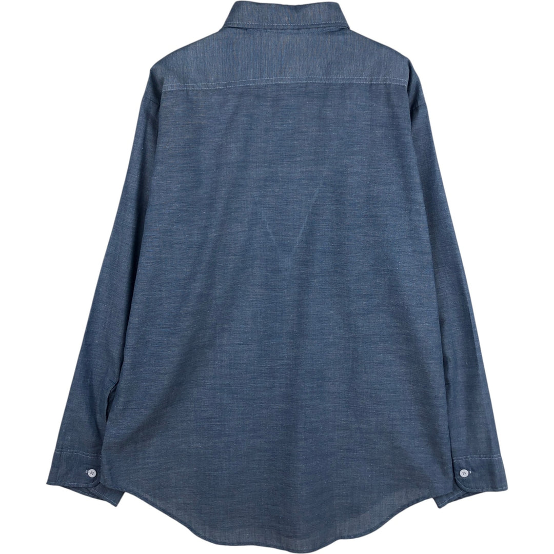 1970'S JCPenney BIG MAC Long-Sleeve Chambray Shirt, Men's Size XL (Equivalent), Vintage cotton Blue type light blue Vintage Second Hand