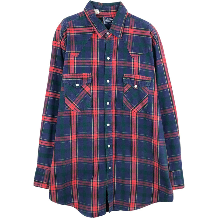 DeeCee Madras Check Long-Sleeve Western Shirt, Made in USA, Men's XL Equivalent unclear navy blue type Vintage Second Hand