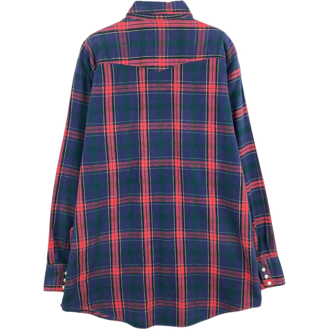 DeeCee Madras Check Long-Sleeve Western Shirt, Made in USA, Men's XL Equivalent unclear navy blue type Vintage Second Hand