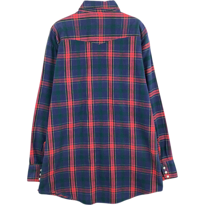 DeeCee Madras Check Long-Sleeve Western Shirt, Made in USA, Men's XL Equivalent unclear navy blue type Vintage Second Hand