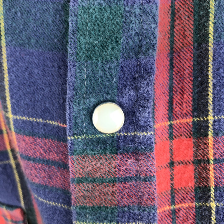 DeeCee Madras Check Long-Sleeve Western Shirt, Made in USA, Men's XL Equivalent unclear navy blue type Vintage Second Hand