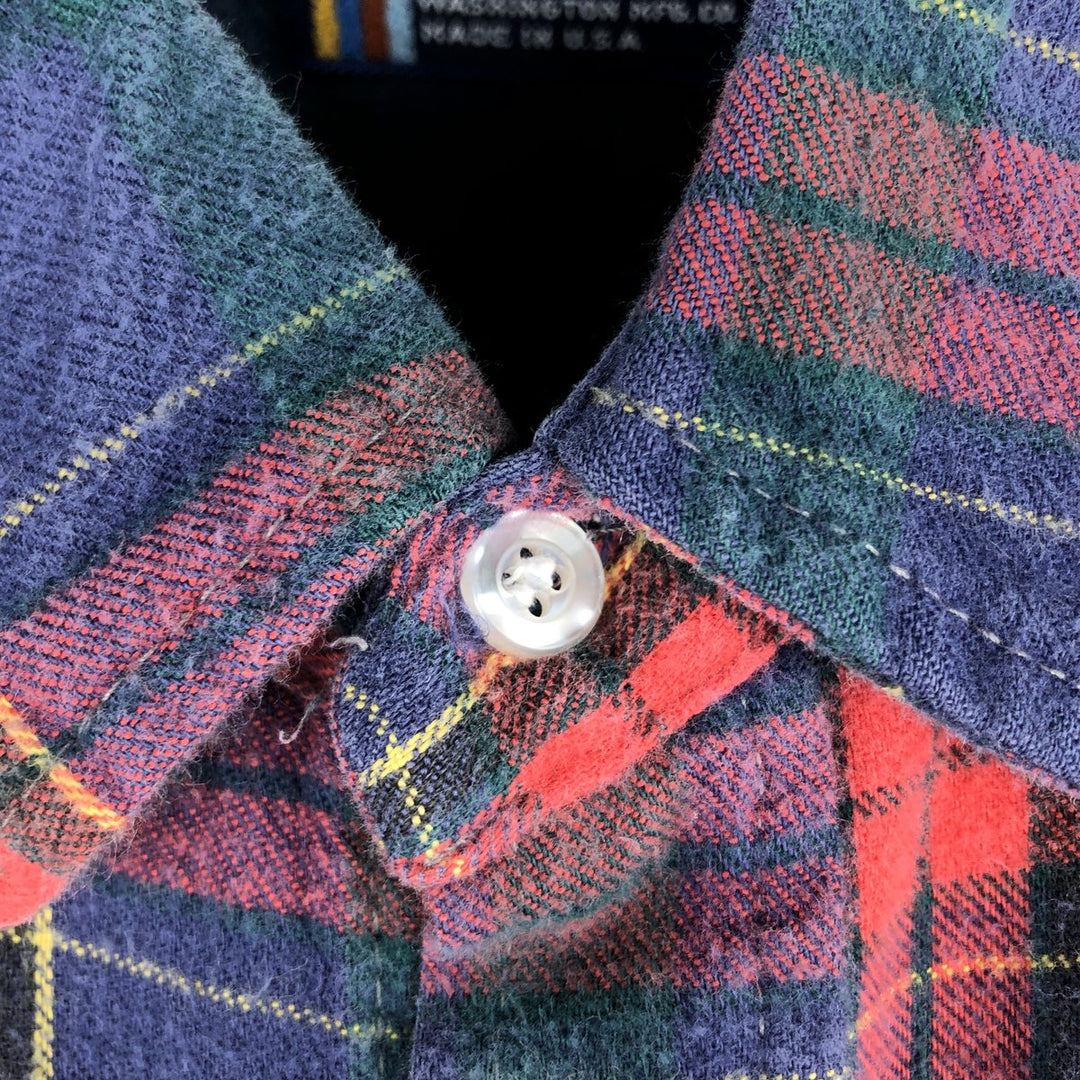 DeeCee Madras Check Long-Sleeve Western Shirt, Made in USA, Men's XL Equivalent unclear navy blue type Vintage Second Hand