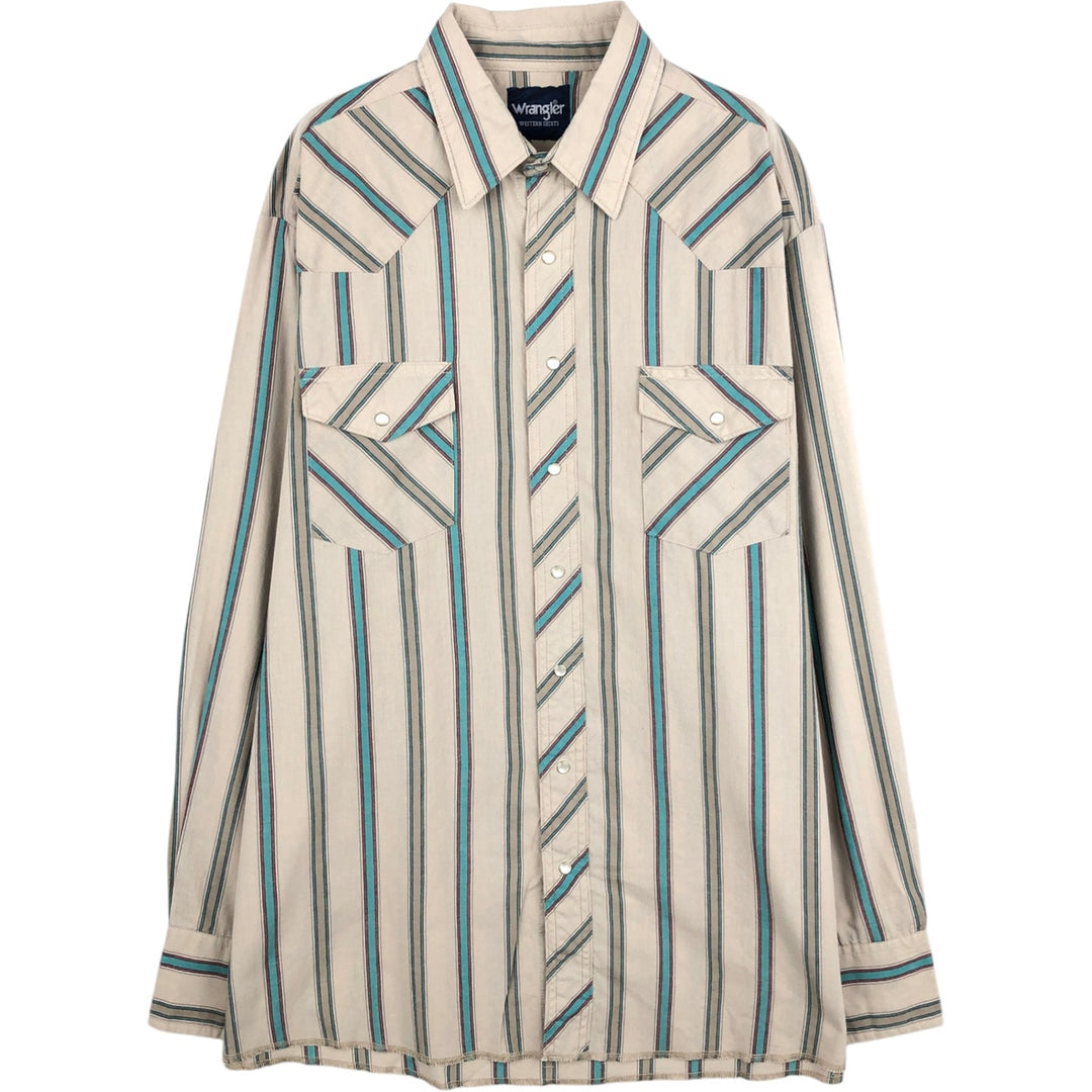 Wrangler Western Shirts, Stripe Pattern, Long Sleeve, Men's XXL equivalent, Western Yoke unclear Beige type Vintage Second Hand