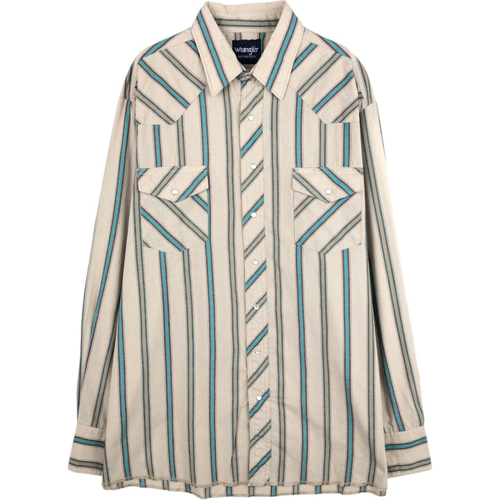 Wrangler Western Shirts, Stripe Pattern, Long Sleeve, Men's XXL equivalent, Western Yoke unclear Beige type Vintage Second Hand