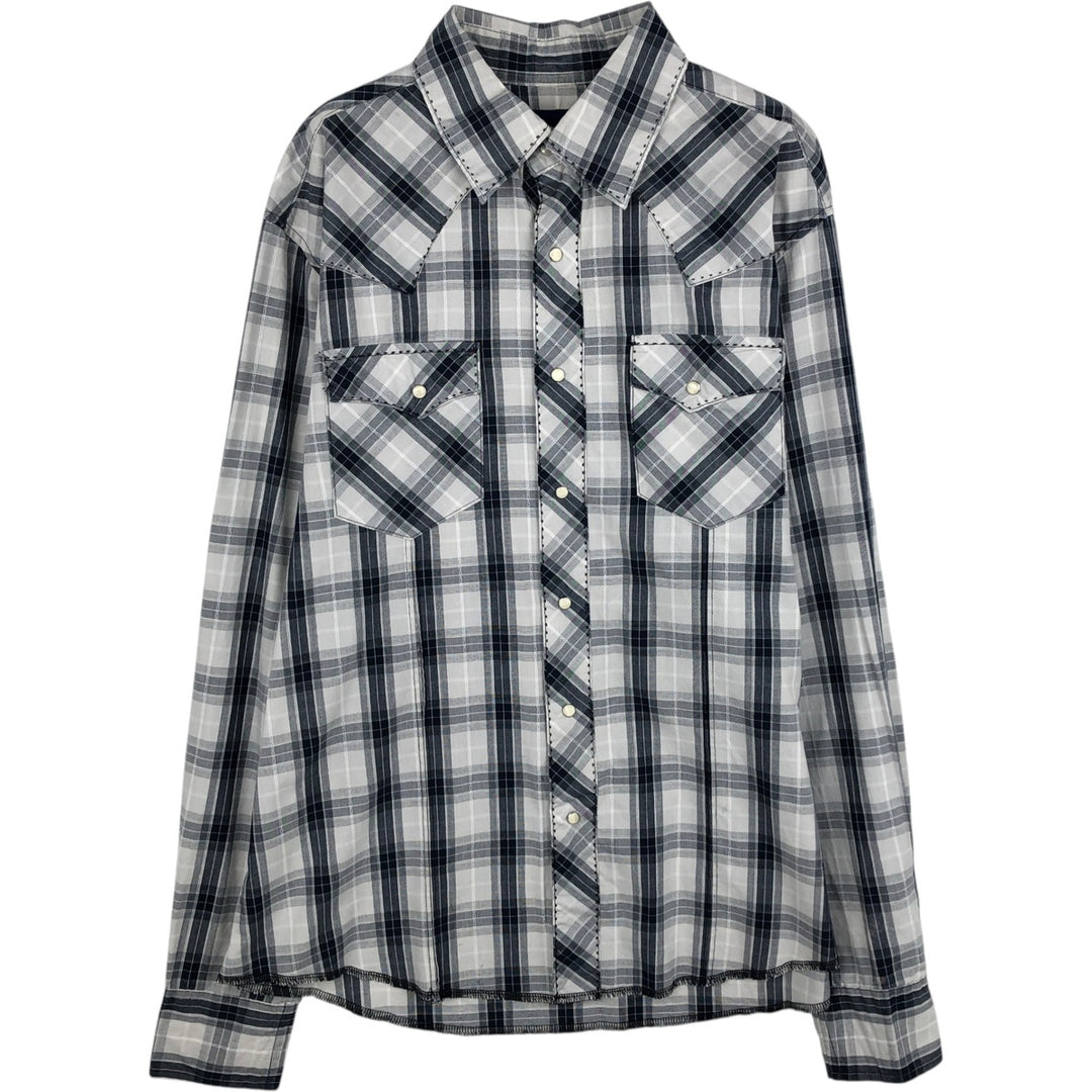 Wrangler Check Pattern Long-Sleeve Western Shirt, Men's Size L (approx.) unclear white type Vintage Second Hand