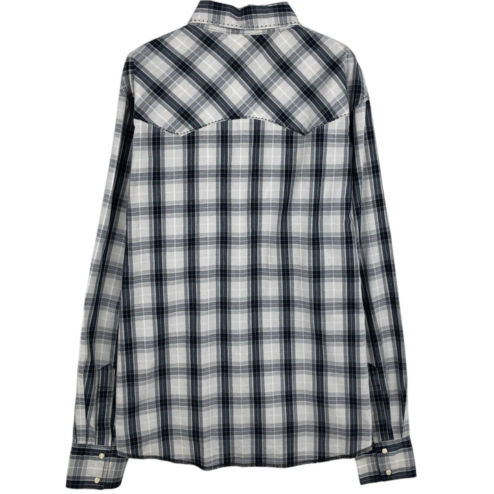 Wrangler Check Pattern Long-Sleeve Western Shirt, Men's Size L (approx.) unclear white type Vintage Second Hand